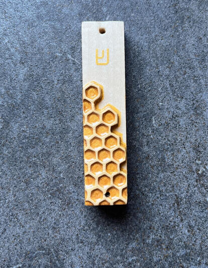 mezuzah case, polymer clay and acrylic on basswood (2025)