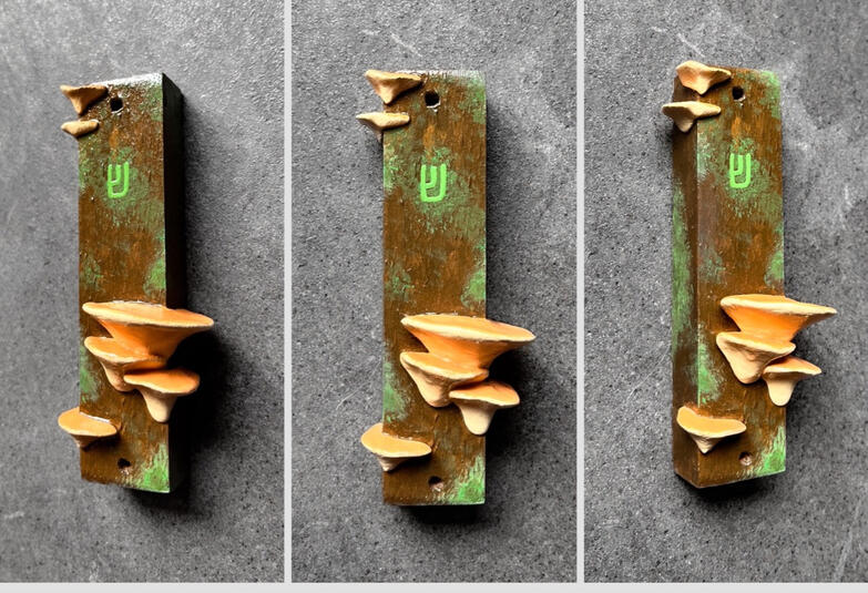 mezuzah case, polymer clay and acrylic on basswood (2026)