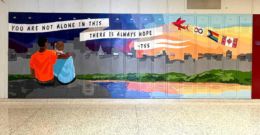 mural at The Student School, acrylic on lockers (2022)